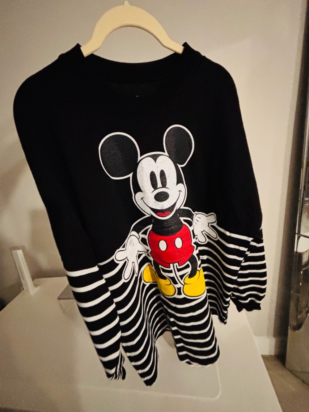 Disney Black Striped Tee with Mickey Graphic. Medium/Large